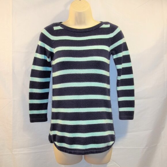 L.L. Bean Womens Sweater Size 12 Long Sleeve Striped Crew Neck Casual Blue - Picture 1 of 6